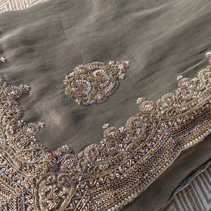 Sky Green Tissue Saree with Unstitched Blouse with Cutwork, Sequins, Cutdana and Dabka Embroidery 2