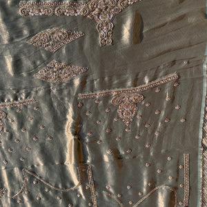 Sky Green Tissue Saree with Unstitched Blouse with Cutwork, Sequins, Cutdana and Dabka Embroidery 9