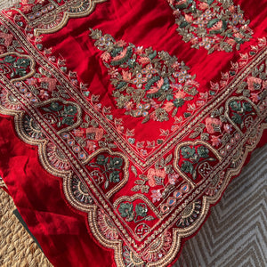 Red Tissue Saree with Unstitched Blouse with Thread, Dabka, Cutdana, Sequins, Mirror, Cutwork and Hand Work Embroidery 2