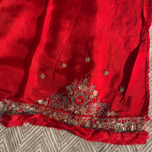 Cream Tissue Saree with Unstitched Blouse with Zari, Dabka, Sequins and Hand Work Embroidery 10