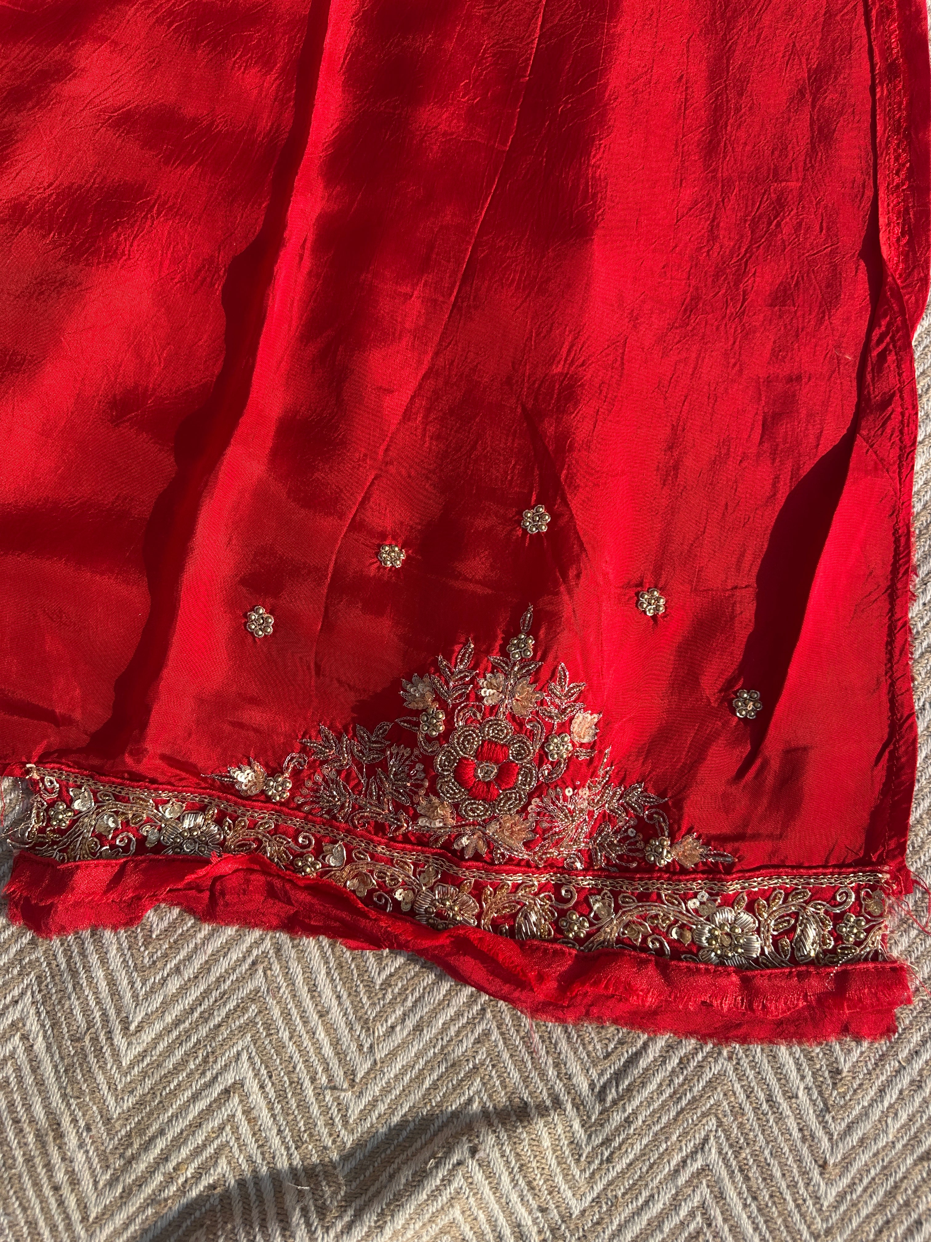 Cream Tissue Saree with Unstitched Blouse with Zari, Dabka, Sequins and Hand Work Embroidery 10