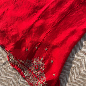 Cream Tissue Saree with Unstitched Blouse with Zari, Dabka, Sequins and Hand Work Embroidery 11