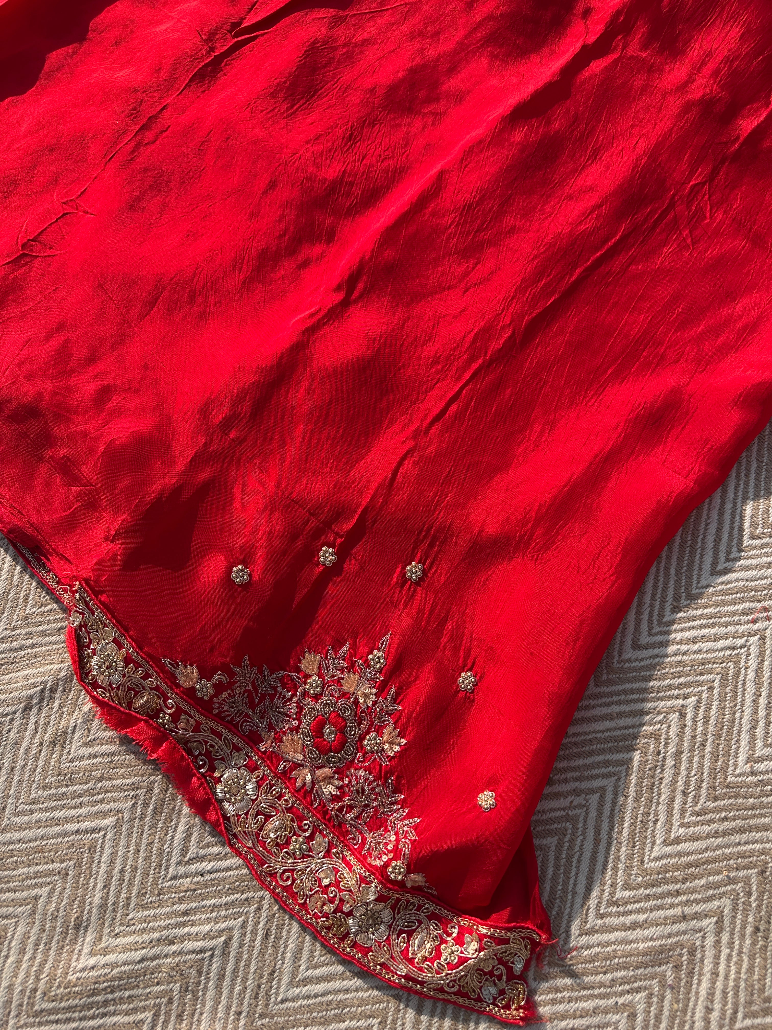 Cream Tissue Saree with Unstitched Blouse with Zari, Dabka, Sequins and Hand Work Embroidery 11