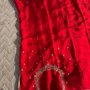 Cream Tissue Saree with Unstitched Blouse with Zari, Dabka, Sequins and Hand Work Embroidery 8