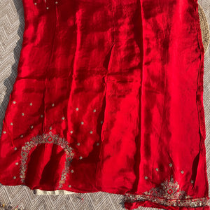 Cream Tissue Saree with Unstitched Blouse with Zari, Dabka, Sequins and Hand Work Embroidery 9