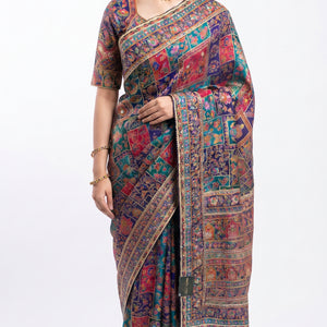 Navy Blue Banarasi Silk Saree Embellished With Sequins & Zari Work