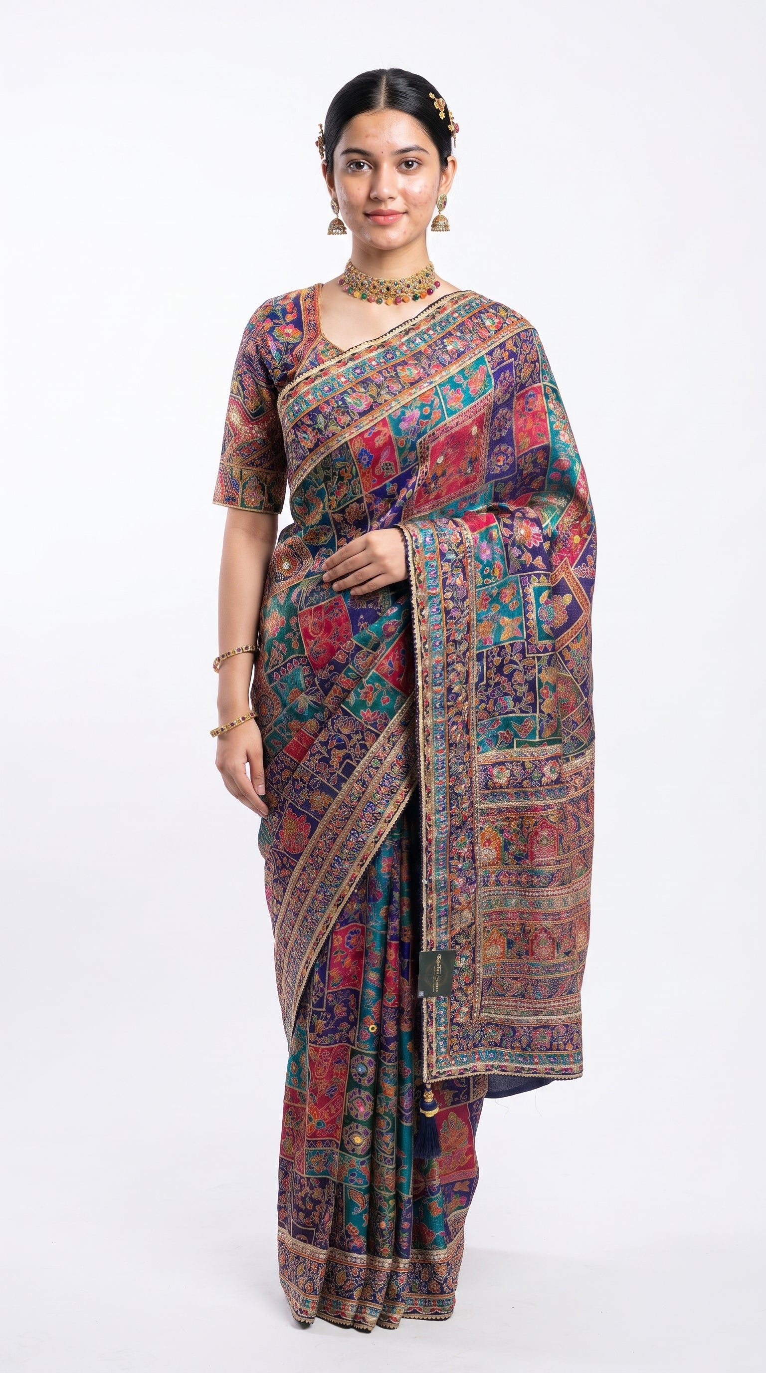 Navy Blue Banarasi Silk Saree Embellished With Sequins & Zari Work