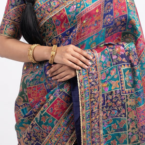 Navy Blue Banarasi Silk Saree Embellished With Sequins & Zari Work