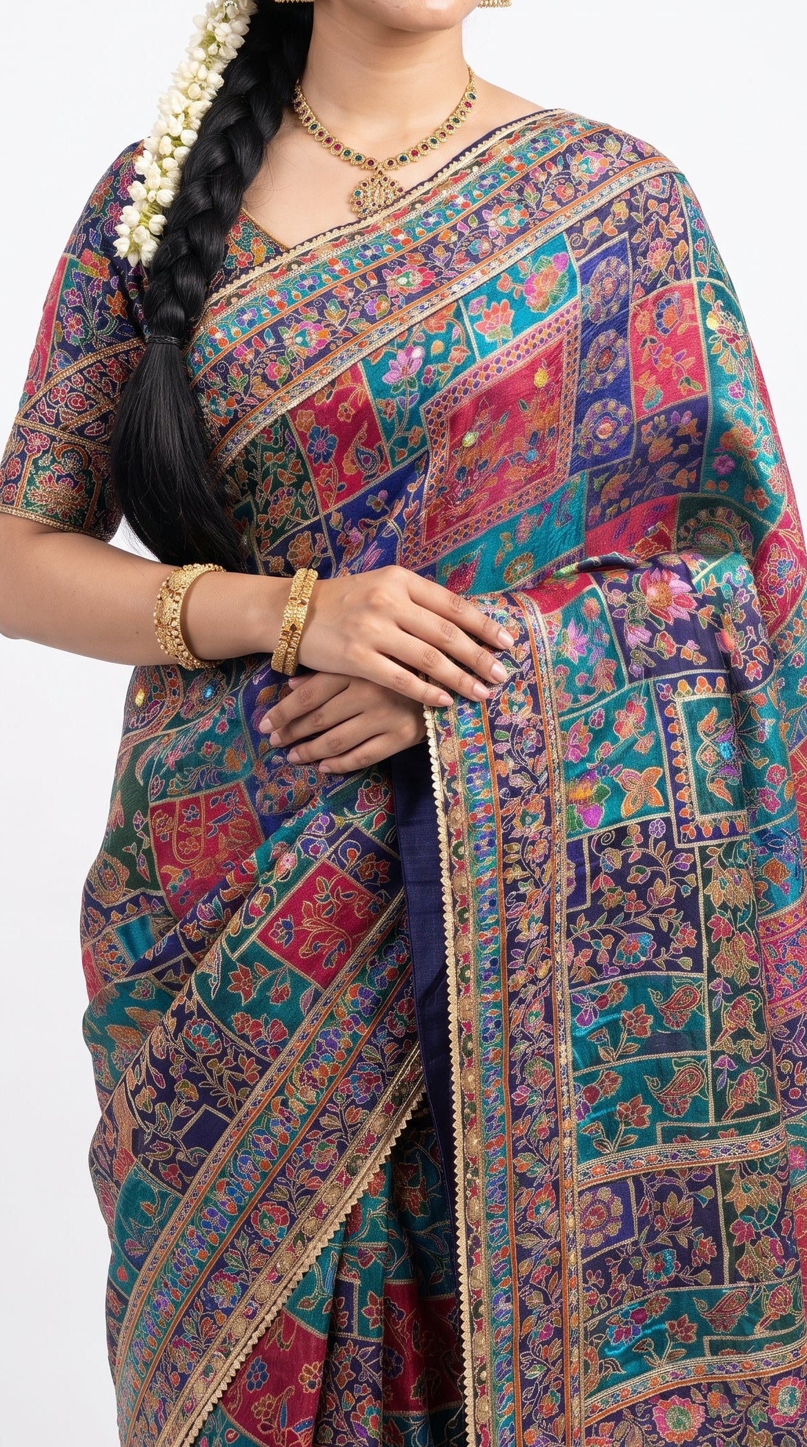 Navy Blue Banarasi Silk Saree Embellished With Sequins & Zari Work