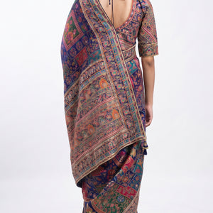 Navy Blue Banarasi Silk Saree Embellished With Sequins & Zari Work
