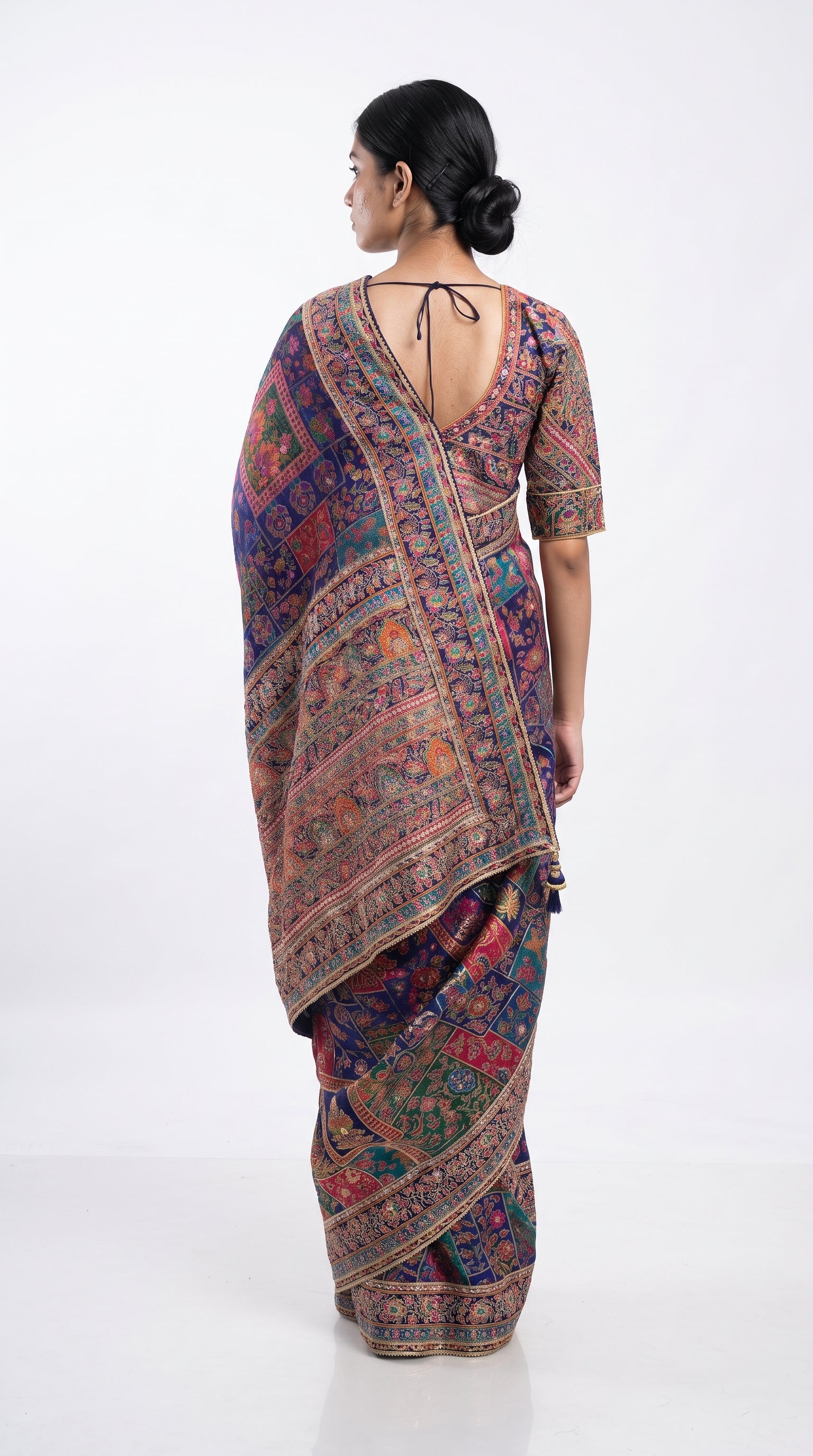 Navy Blue Banarasi Silk Saree Embellished With Sequins & Zari Work