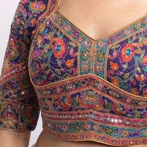 Navy Blue Banarasi Silk Saree Embellished With Sequins & Zari Work