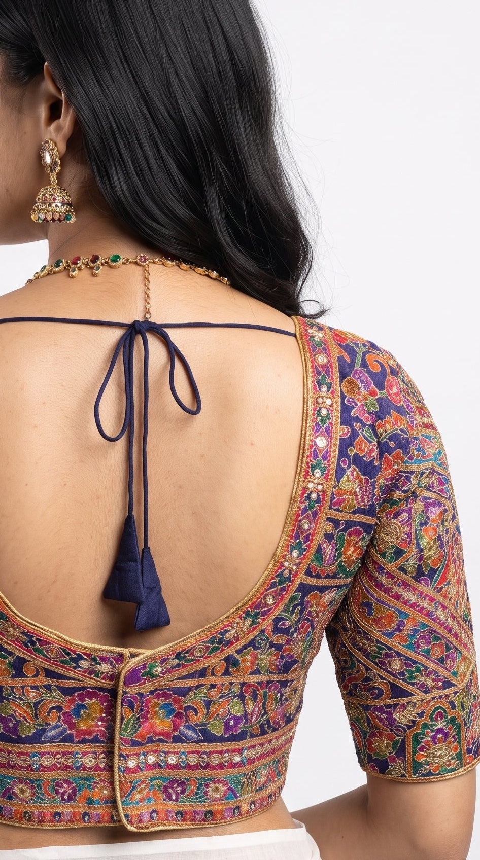 Navy Blue Banarasi Silk Saree Embellished With Sequins & Zari Work