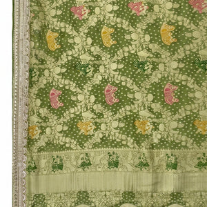Green Georgette Unstitched Saree Embellished With Sequins, Cutdana & Zari Work