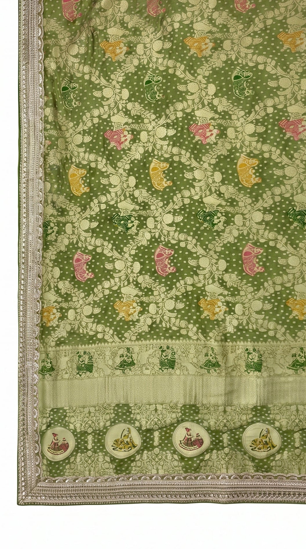 Green Georgette Unstitched Saree Embellished With Sequins, Cutdana & Zari Work