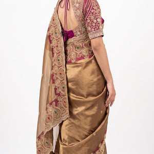 Beautiful Coffee Banarasi Saree Embellished With Sequins & Cut Dana Work