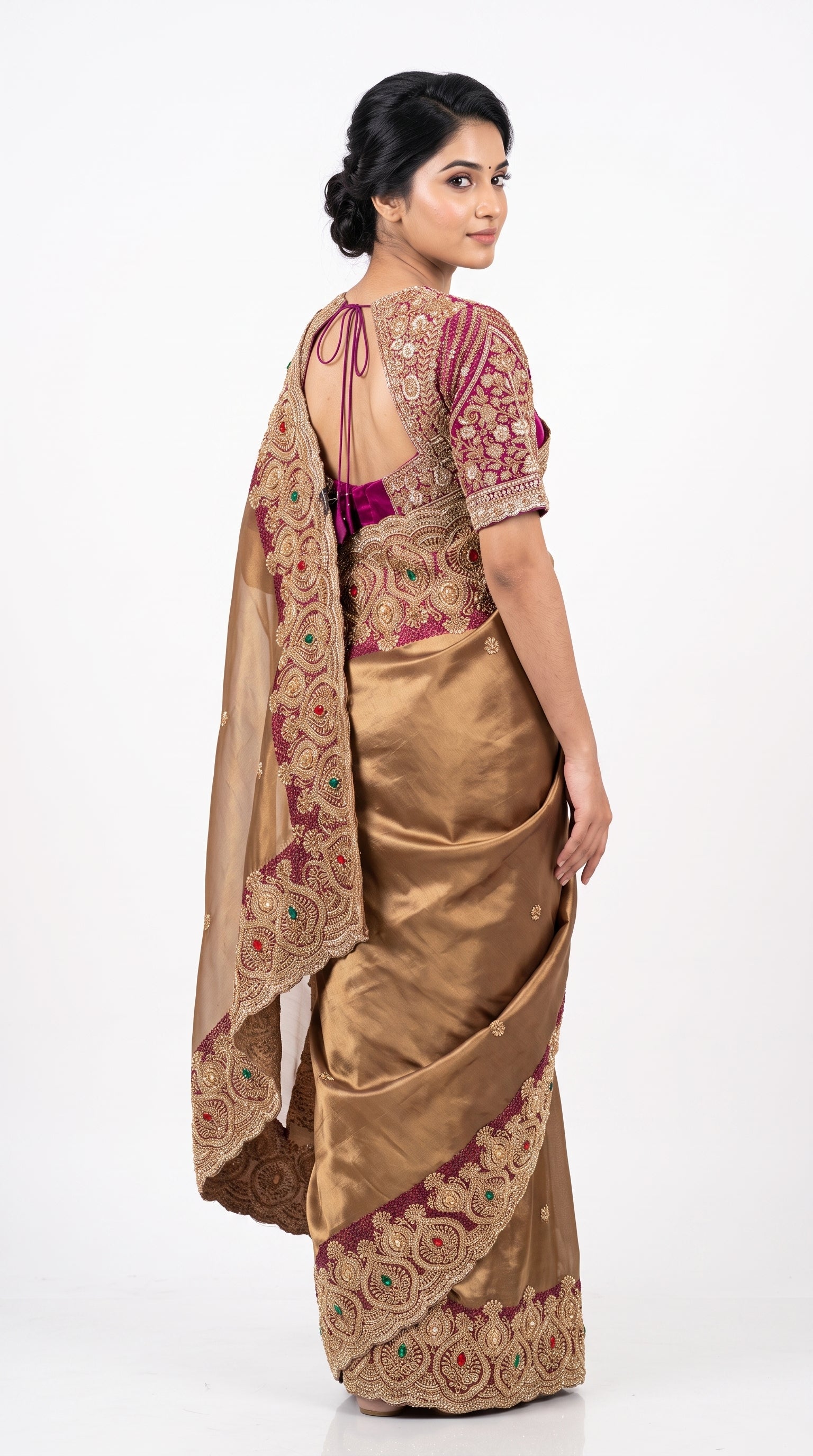 Beautiful Coffee Banarasi Saree Embellished With Sequins & Cut Dana Work