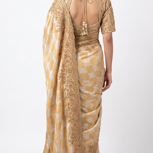 Ivory Golden Tissue Saree Embellished With Sequins & Moti Work