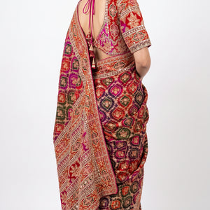 Rani Silk Saree Embellished With Sequins & Zari Work