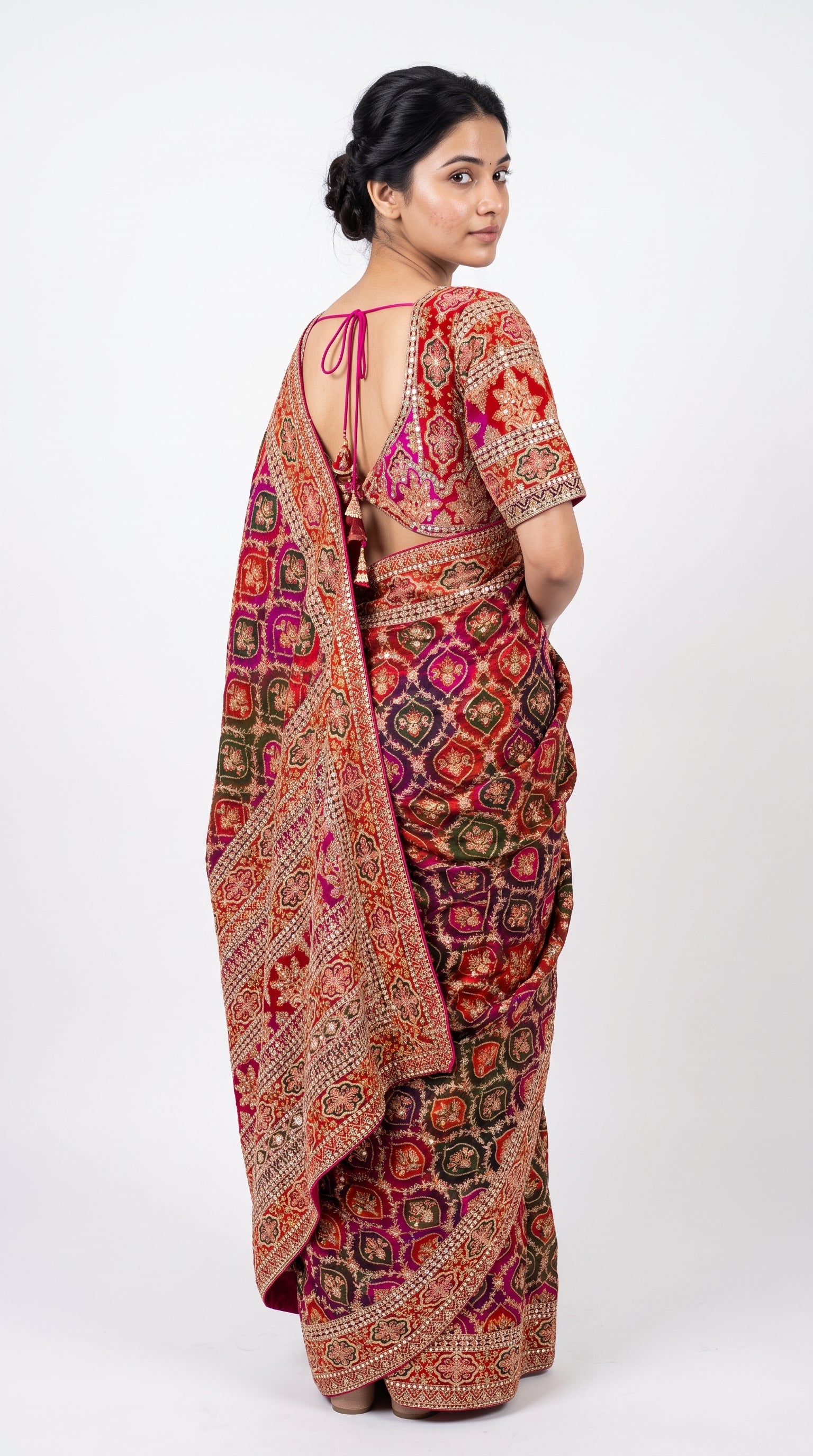 Rani Silk Saree Embellished With Sequins & Zari Work