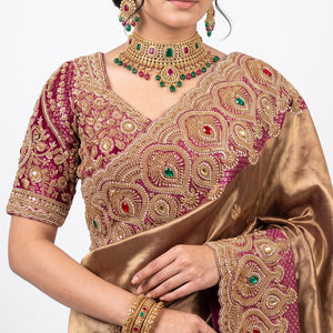 Beautiful Coffee Banarasi Saree Embellished With Sequins & Cut Dana Work