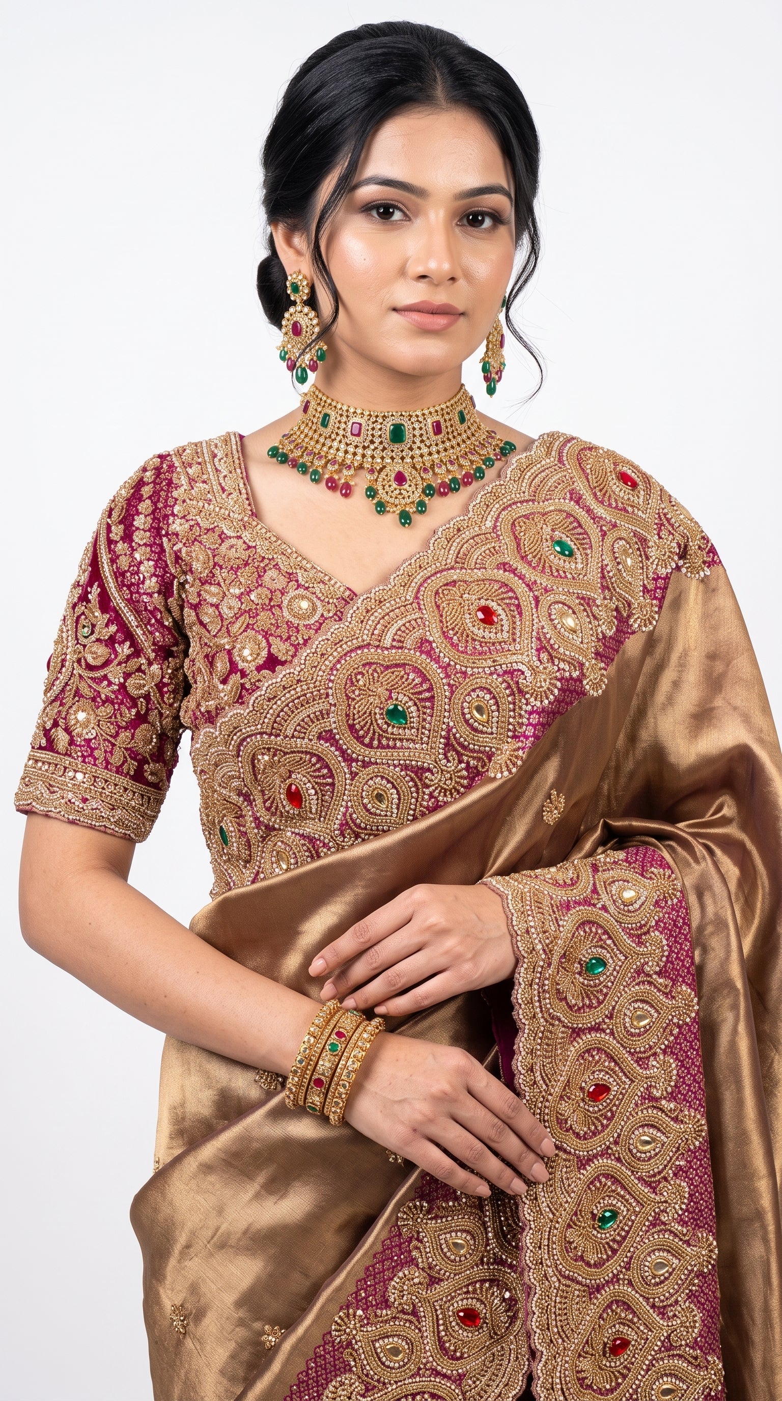 Beautiful Coffee Banarasi Saree Embellished With Sequins & Cut Dana Work