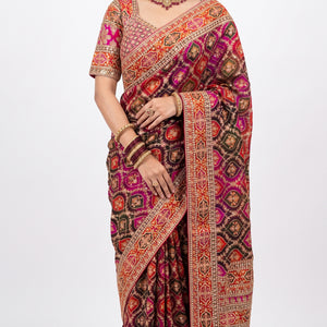 Rani Silk Saree Embellished With Sequins & Zari Work