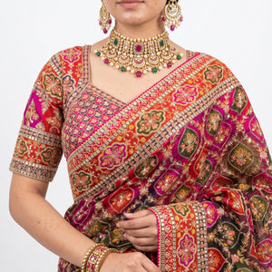 Rani Silk Saree Embellished With Sequins & Zari Work