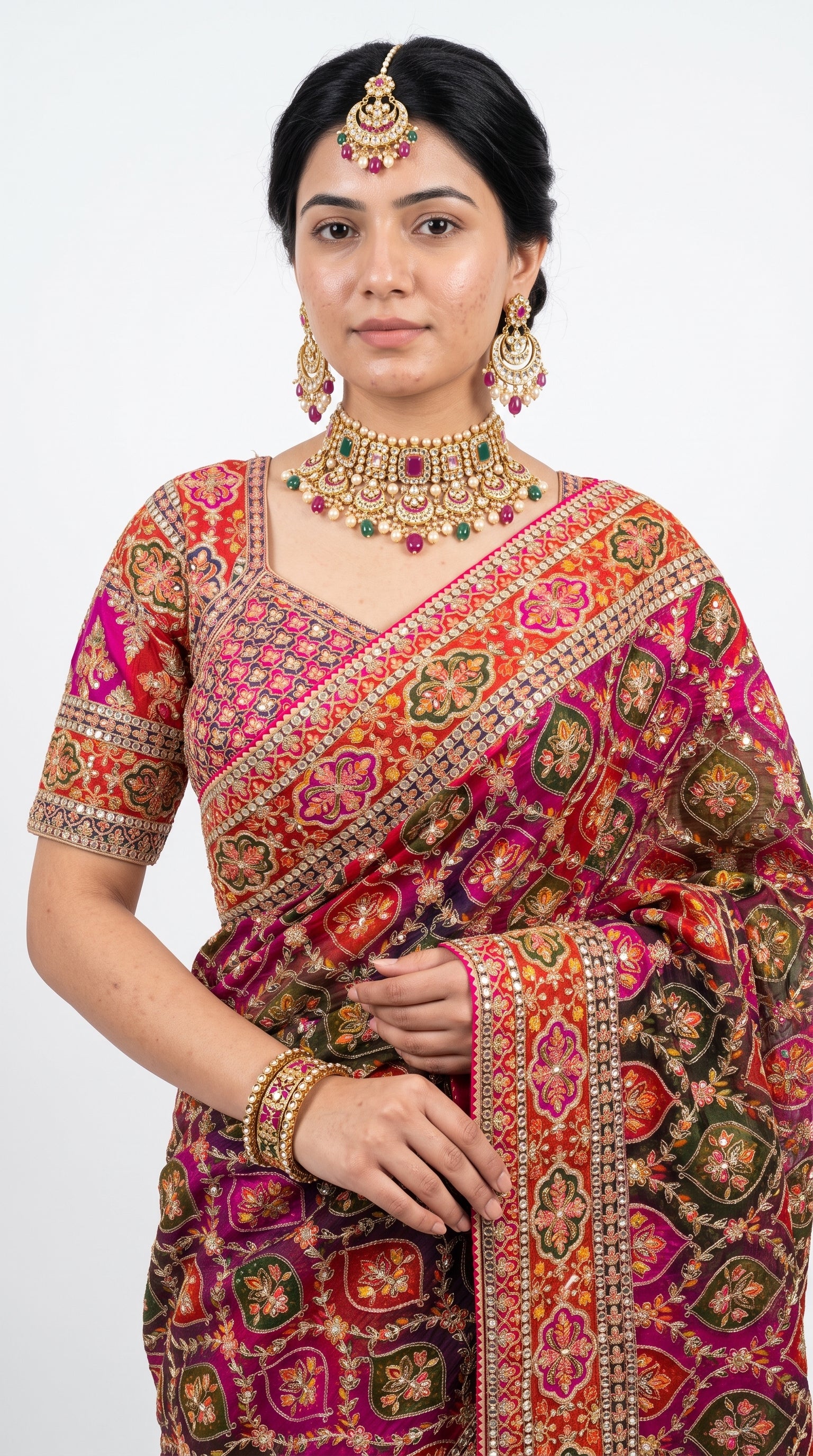Rani Silk Saree Embellished With Sequins & Zari Work