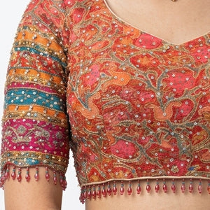 Multicolour Chinon Saree Embellished With Chandala & Zari Work