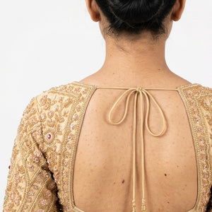 Ivory Golden Tissue Saree Embellished With Sequins & Moti Work
