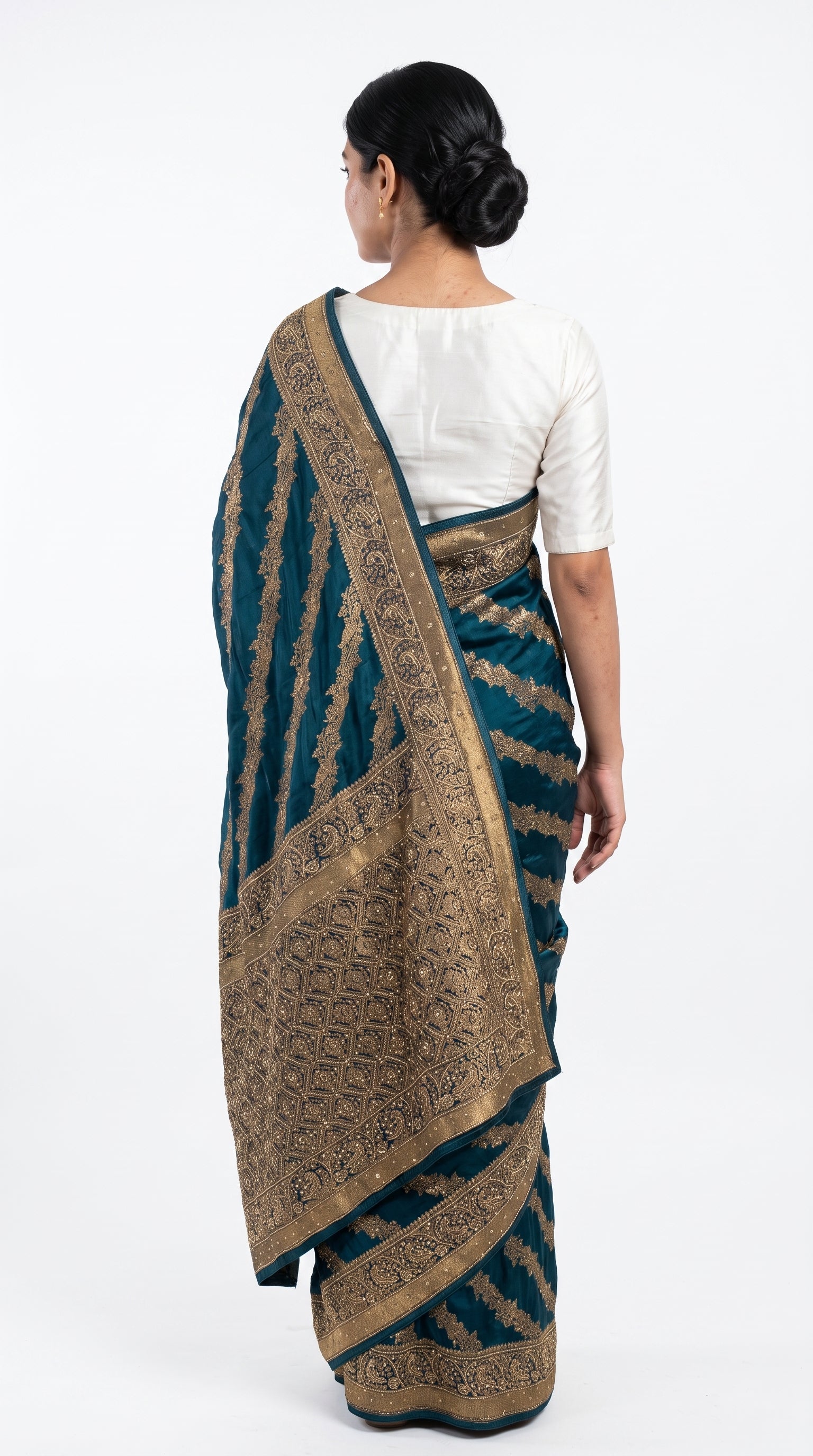 Peacock Green Blended Silk Unstitched Saree With Cut Dana & Sequins Work
