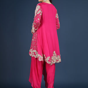 Pink Chinon Indo Western with Cutdana, Sequins and Pearl Embroidery