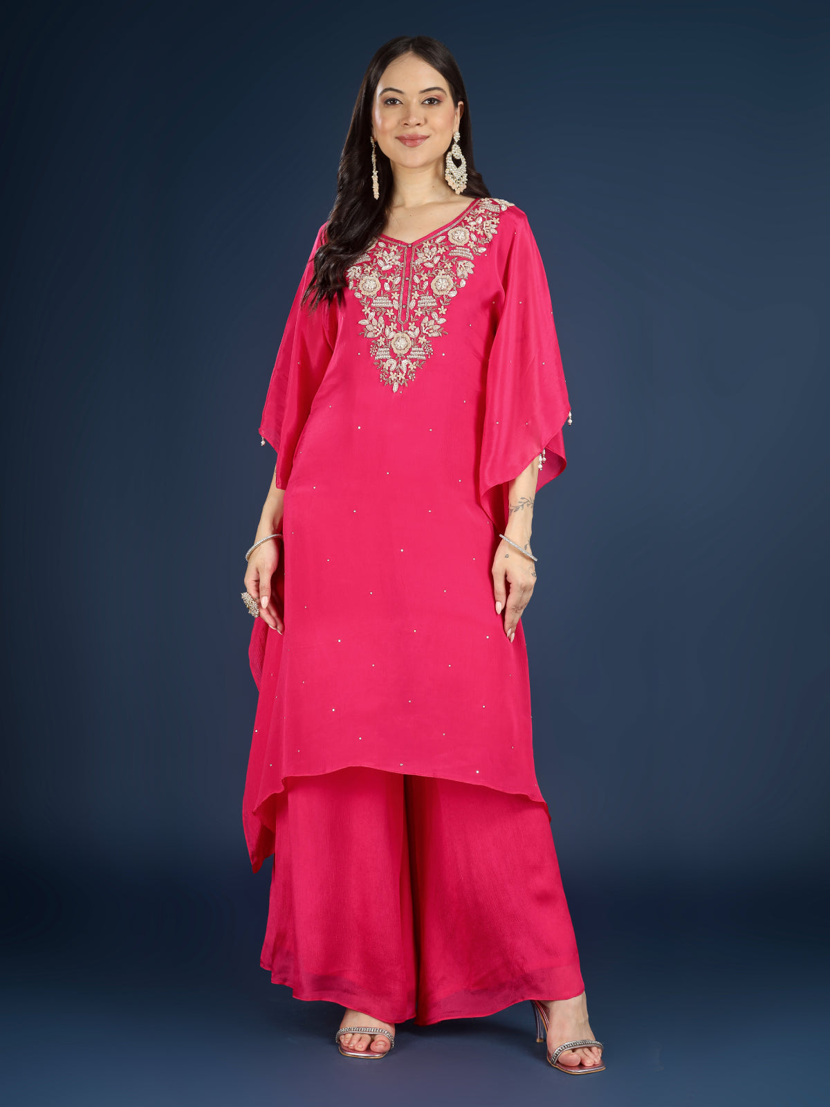 Rani Chinon Indo Western with Cutdana, Sequins and Pearl Embroidery