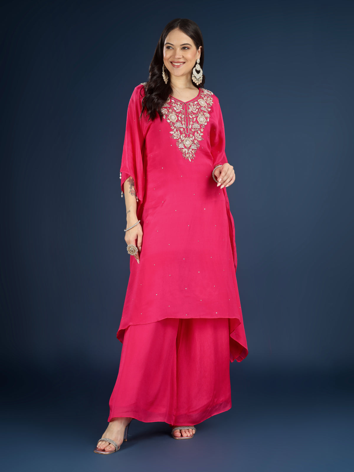 Rani Chinon Indo Western with Cutdana, Sequins and Pearl Embroidery