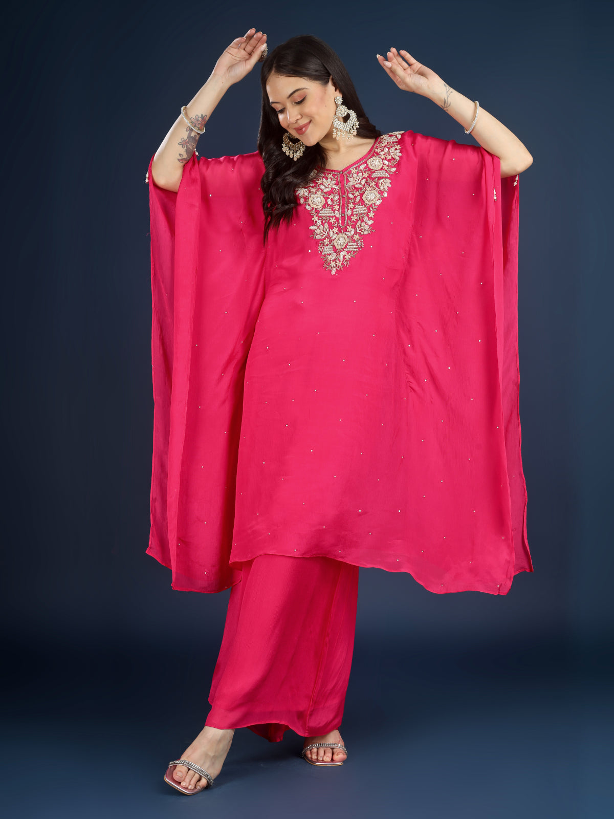 Rani Chinon Indo Western with Cutdana, Sequins and Pearl Embroidery
