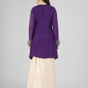 Purple Chinon Dhoti Suit Set with Cutdana, Sequins, Pearl and Dabka Embroidery