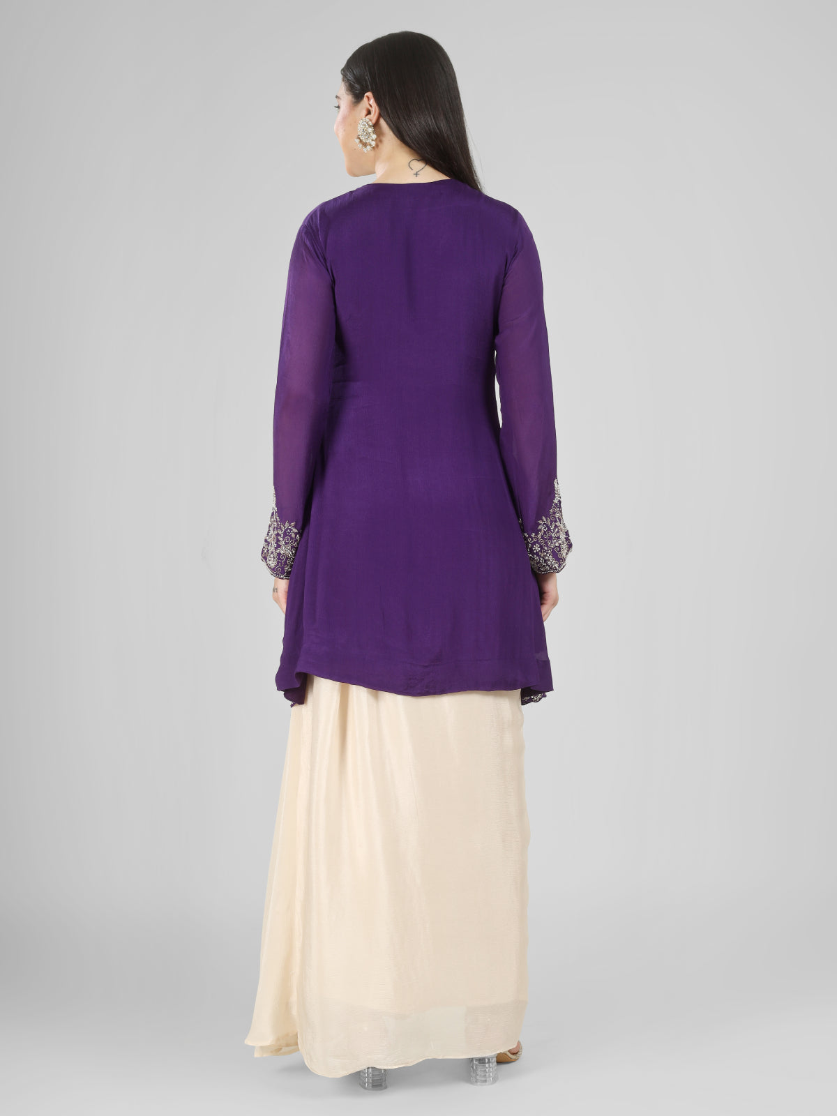 Purple Chinon Dhoti Suit Set with Cutdana, Sequins, Pearl and Dabka Embroidery