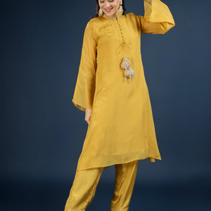 Yellow Organza Indo Western with Cutdana & Sequins Work