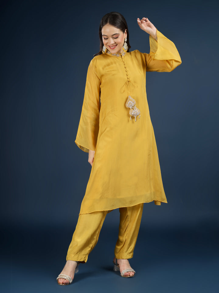Yellow Organza Indo Western with Cutdana & Sequins Work