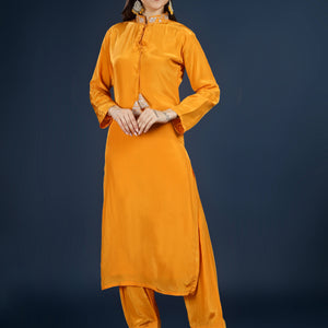 Mustard Crepe Indo Western with Cutdana & Sequins Work