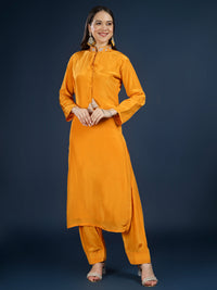 Mustard Crepe Indo Western with Cutdana & Sequins Work
