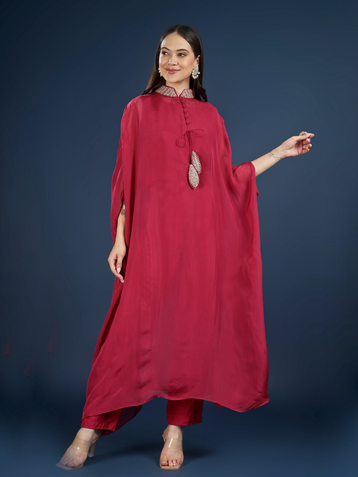 Red Organza Indo Western with Cutdana and Sequins Embroidery