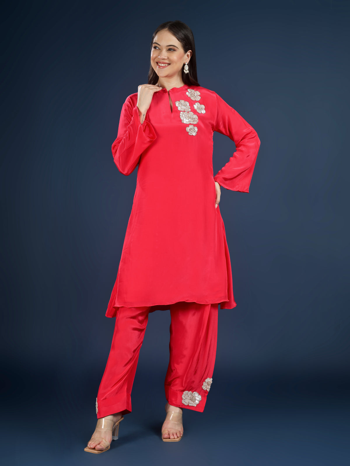 Rani Crepe Indo Western with Cutdana and Sequins Embroidery