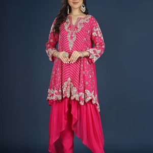 Pink Chinon Indo Western with Cutdana, Sequins and Pearl Embroidery