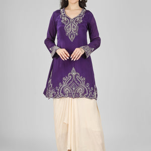 Purple Chinon Dhoti Suit Set with Cutdana, Sequins, Pearl and Dabka Embroidery