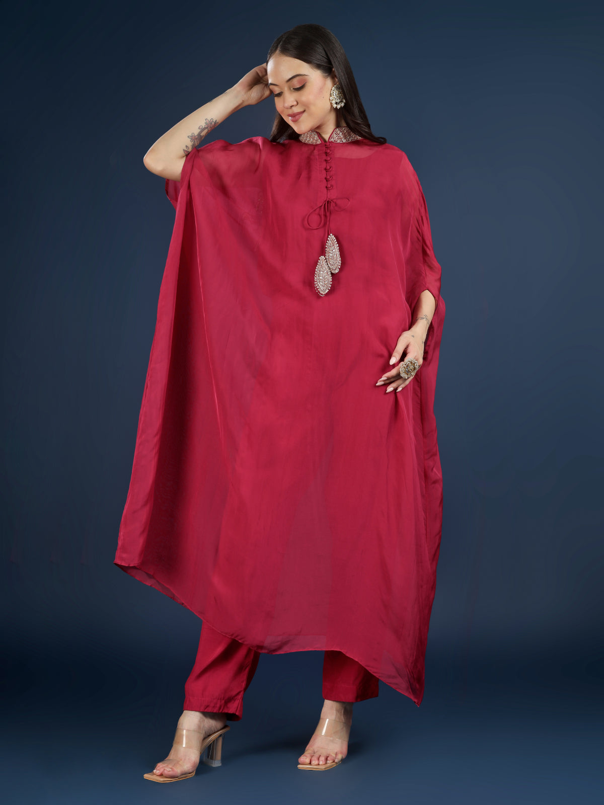 Red Organza Indo Western with Cutdana and Sequins Embroidery
