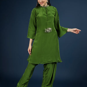 Green Crepe Indo Western with Cutdana & Sequins Work