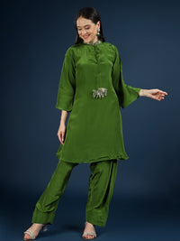 Green Crepe Indo Western with Cutdana & Sequins Work