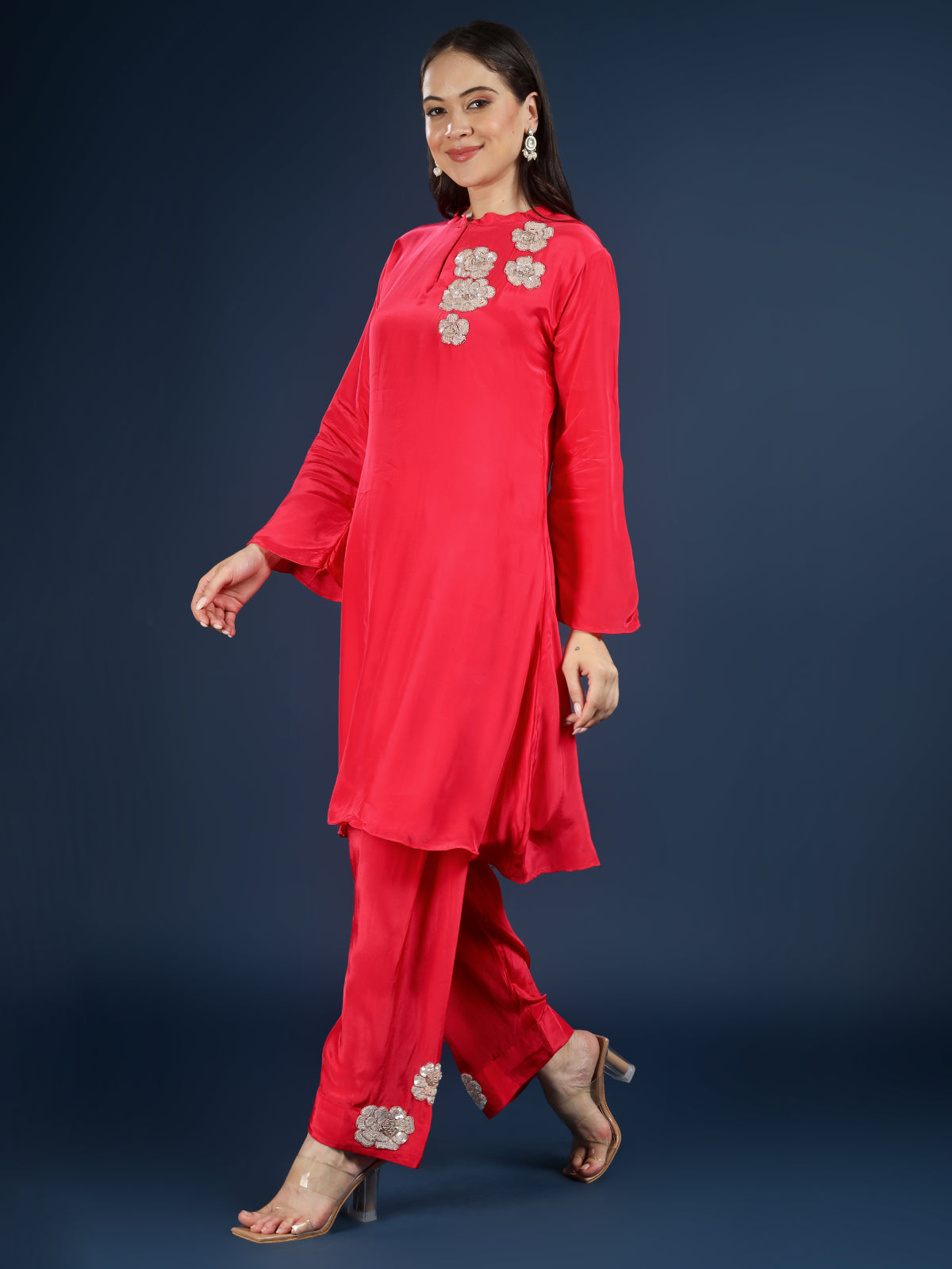 Rani Crepe Indo Western with Cutdana and Sequins Embroidery
